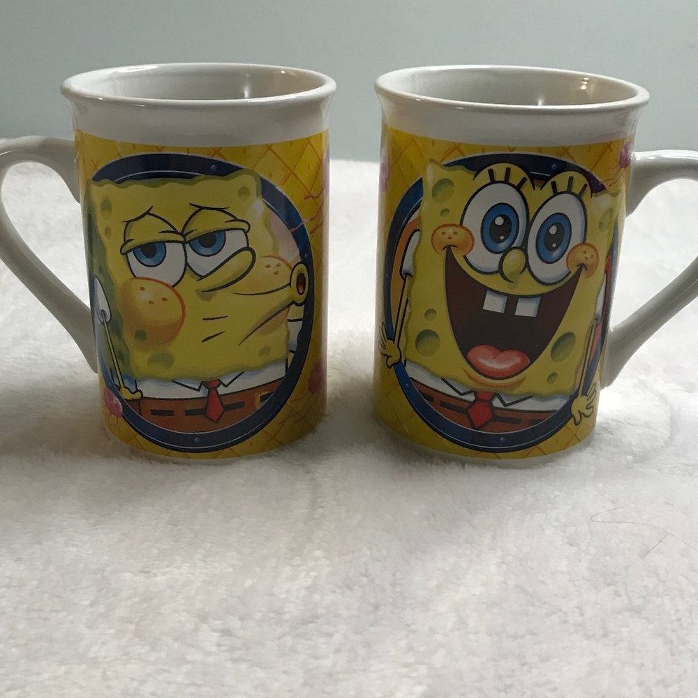 Set of 8oz Mugs Two SpongeBob Squarepants Yellow and White 8oz Mugs